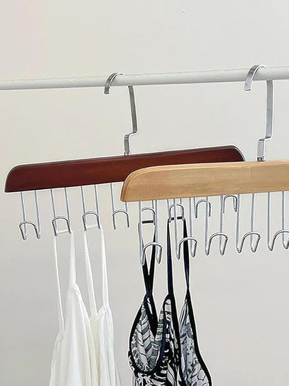 Wooden Belt Holder - Multifunctional Wooden Belt Hanger with 8 Metal Hooks - Wood Tie Scarf Rack Holder Hangers Organizer | for Hanging Belts,Tie,Scarves,neckties, Khaki