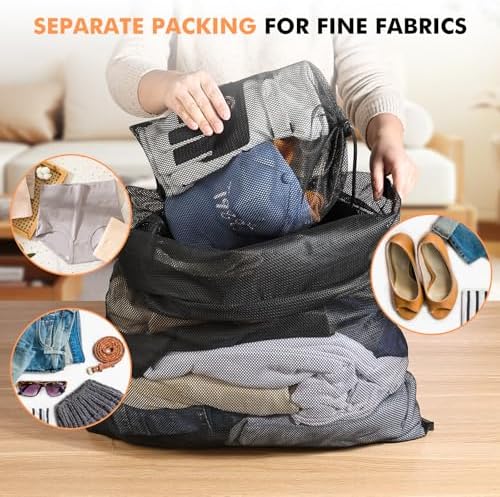 2 Pack Mesh Laundry Bags - Large & Small Heavy Duty Mesh Laundry Bag with Drawstring, Wash Bags for Travel, College, Dorms, Sports, Family, Black - Image 4
