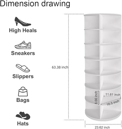 Shoe Organizer 7-Tier Spinning Shoe Rack - 360° Rotating Storage Organizer for 20-30 Pairs, Space Saving Narrow Design for Entryway/Closet Closet Handbag Display Rotate