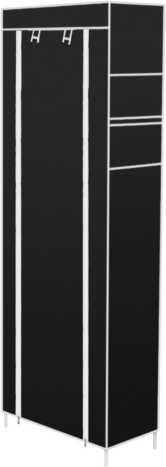 Vertical Narrow Shoe Rack Organizer,Room-Saving 10-Layers 9 Lattices Non-Woven Fabric Shoe Rack Holds 22-30 Pairs Tall Shoe Storage Cabinet with Dustproof Cover for Closet,Entryway,Dorm,Bedroom,Black