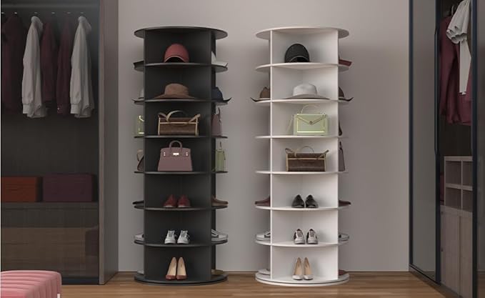 Ywin Rotating Shoe Rack Tower, Free Standing 360°Spinning Shoe Organizer, Vertical Handbag Rotate Shoes Closet Organization (7 Tier)