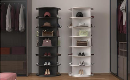 Ywin Rotating Shoe Rack Tower, Free Standing 360°Spinning Shoe Organizer, Vertical Handbag Rotate Shoes Closet Organization (7 Tier)