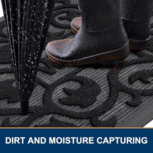 Smiry Front Door Mat Outside Entrance, Low Profile Rubber Doormat, 35x23 - Image 3