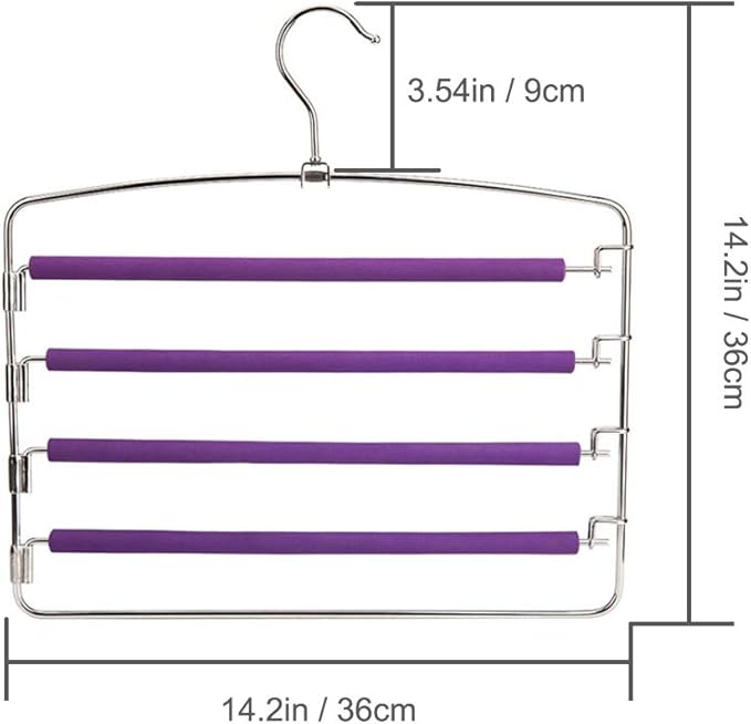 4 Floors Sponge Non-Slip Multi-Layer Pants Rack, Multi-Function Stainless Steel Pants Rack, Hangers, Cloth Rack, Space Saving, Wardrobe, Pants Vertical Hanger, Multi-Layer Hanger (Purple)