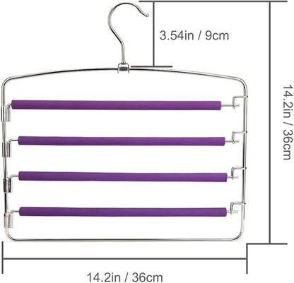 4 Floors Sponge Non-Slip Multi-Layer Pants Rack, Multi-Function Stainless Steel Pants Rack, Hangers, Cloth Rack, Space Saving, Wardrobe, Pants Vertical Hanger, Multi-Layer Hanger (Purple)