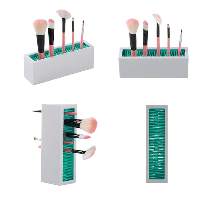 JAMEND CLXP Makeup Brushes Holder Organizer, Silicone Vanity Air Drying Rack Display Storage for Brush, Eyeliners and More, Practical Cosmetic Tools Container (Pink-White)