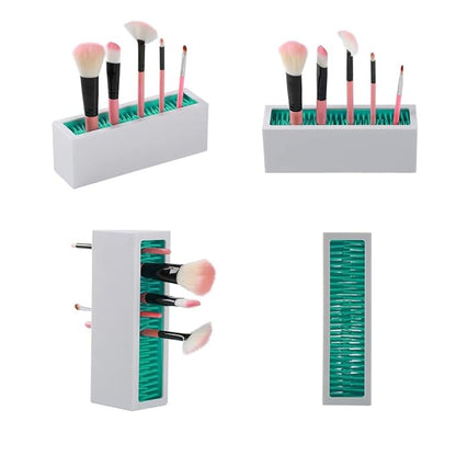 JAMEND CLXP Makeup Brushes Holder Organizer, Silicone Vanity Air Drying Rack Display Storage for Brush, Eyeliners and More, Practical Cosmetic Tools Container (Pink-White)
