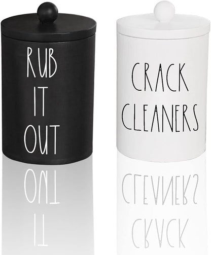 Farmhouse Apothecary Jars, Cotton Pads & Floss Holder with Lids, Funny Cotton Rounds Jars, Floss Pick Canisters for Bathroom Decor Storage Organization