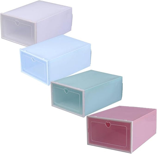 4pcs Large Plastic Shoe Storage Boxes with Drawer-type Dustproof Flip-top Design Stackable Shoe Organizer for Home Closet Multipurpose Storage Containers