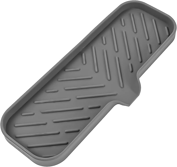 MicoYang Silicone Bathroom Soap Dishes with Drain Spout-Bathroom and Kitchen Sink Organizer,Sponge Holder,Dish Soap Tray,Perfect for Dispenser,Scrubber,Bottle,Cup on Sink or Counter-Grey 12"×4"
