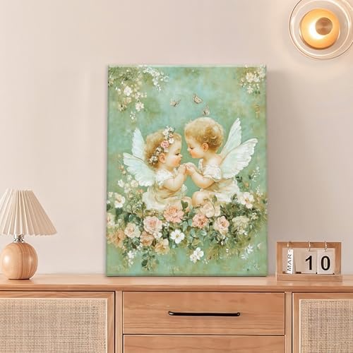 Angels Bathroom Pictures Wall Art, Floral Wall Decor, Flower Framed Painting Canvas Artwork for Bathroom Bedroom Living Room Decorations 24" L x 20" W - Image 2