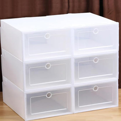 6pcs Stackable Plastic Shoe Boxes Dustproof Flip-, White round Pattern, 33x24x14cm for Men’s Closet Shoe Organizer and Entryway Storage