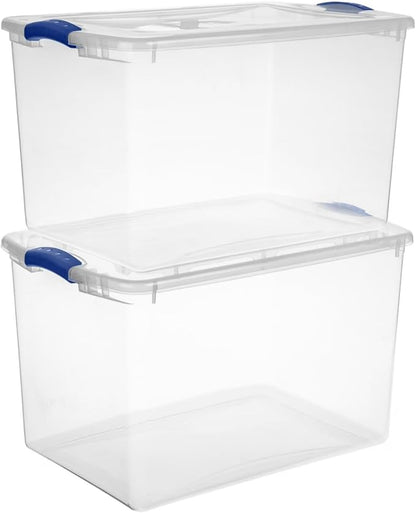 66 Quart Storage Bins with Lids, 4-Pack, Clear Plastic Stackable Tote Box Containers for Home Garage Organization
