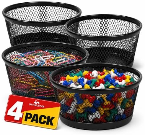 1InTheOffice Mesh Paper Clip Holder, 4 Pack, Black by 1InTheOffice