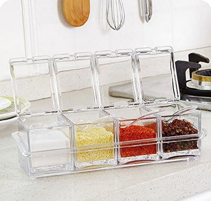 ParaCity Kitchen Gourmet Acrylic Seasoning Box with 4 Serving Spoons, Nice Design for Kitchen (Seasoning Box)