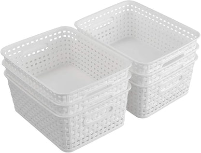 6-Pack White Storage Plastic Baskets, Plastic Weave Basket for Organizing
