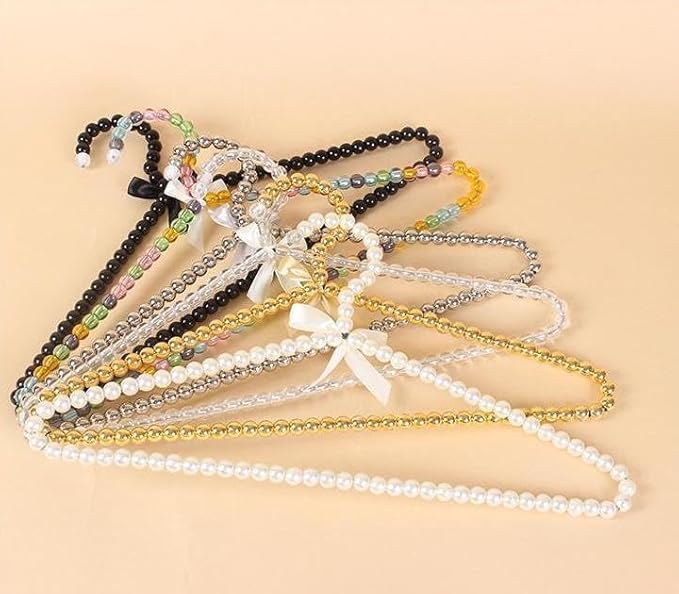 6-Piece Pearl Clothes Hanger Set Wedding Hanger Bridal Bridesmaid Hangers for Wedding Dress Standard Pearl Hangers (Pearl White, 6)