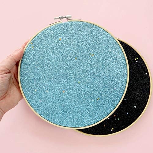 Round Badge Brooch Display Wall Hanging Pin Display Glitter Board Jewelry Storage Pin Collection Banner with Bamboo Hoop for Enamel Pins Buttons and Labels (Sky Blue-Faux Leather)