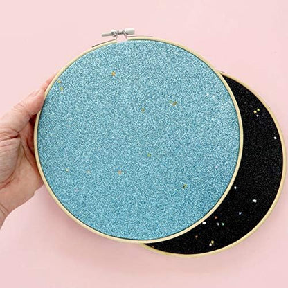 Round Badge Brooch Display Wall Hanging Pin Display Glitter Board Jewelry Storage Pin Collection Banner with Bamboo Hoop for Enamel Pins Buttons and Labels (Sky Blue-Faux Leather)