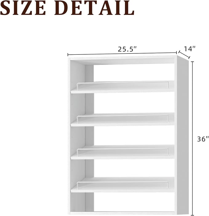 25.5" Wide Shoe Shelf Tower Modular Closet System, Shoe Storage Closet Tower with Shelves, White