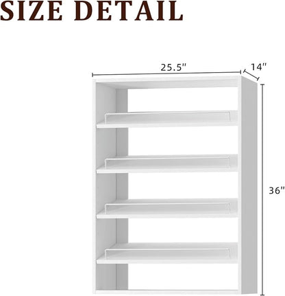 25.5" Wide Shoe Shelf Tower Modular Closet System, Shoe Storage Closet Tower with Shelves, White