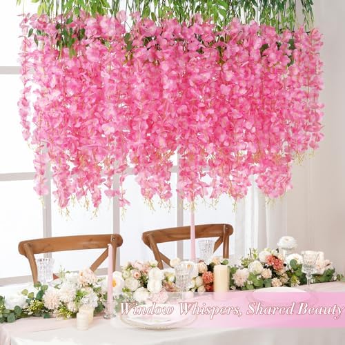 Waipfaru 12 Pack Wisteria Hanging Flowers, 3.6 Feet/Pcs Pink Wisteria Artificial Flowers, Fake Flowers Garland, Hanging Wisteria Vines for Bedroom Wedding Home Party Wall Decoration - Image 2