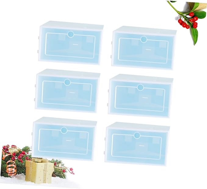 6PCS Stackable Shoe Storage Box Thickened Plastic Shoe Container Size L Blue for Organizing Sneakers High Tops and Casual Footwear in Closet or Underbed