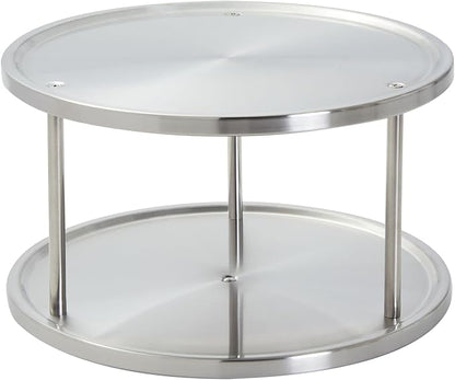 Juvale 2-Tier Lazy Susan Spice Rack Organizer for Cabinet - 10.5 in, Stainless Steel - Kitchen Countertop Organizer & Spice Carousel for Pantry Organization