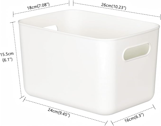 Set Of 6 Plastic Storage Bins,10×7×6 inch Versatile Kitchen Pantry Organization and Storage,for Plastic Storage Container Under Bed,Under Sink Bathroom Organizer (White, 6XS)