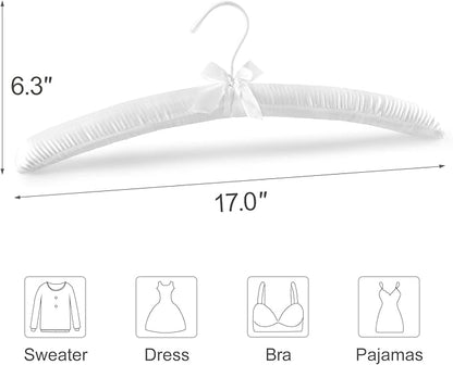 TOPIA HANGER Padded Hangers for Women Clothing,17-inch Satin Hangers 10 Pack Thick Foam Padded No Shoulder Bump for Sweaters, Coat, Blouses, Dresses-White, CT18W-10