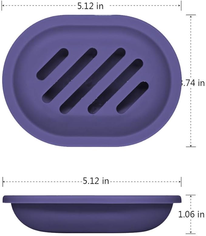 Soap Dish with Water Drainage Design for Drying and Saving Soap, Bathroom Kitchen Sponges Holder (Purple - Oval) 2 Pack