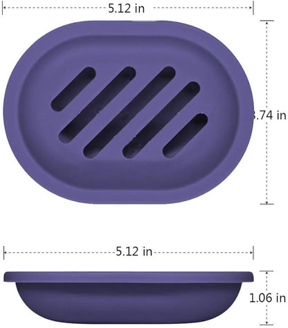 Soap Dish with Water Drainage Design for Drying and Saving Soap, Bathroom Kitchen Sponges Holder (Purple - Oval) 2 Pack
