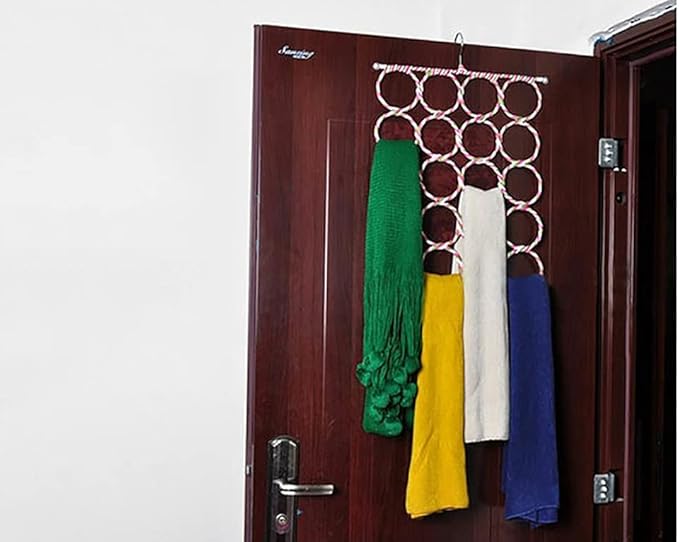 Scarf Hanger 28 Rings Tie Rack Multiple Purpose Holder for Closet,Clutter Removing and Space-Saving Hanger for Scarves, Shawl, Belts & Accessories Random Color