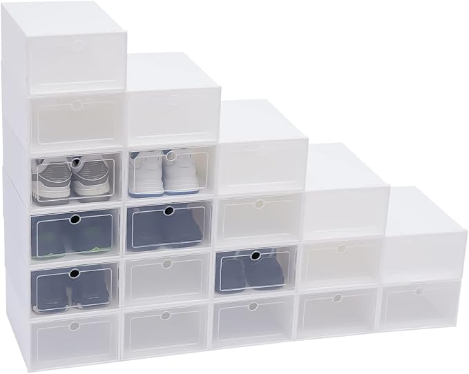 20pcs Shoe Storage Box, 13x9x5.5in Foldable Clear Plastic Shoe Box Set Stackable Storage Case Organizer Rack for Home,Closet,Display,Space Saving