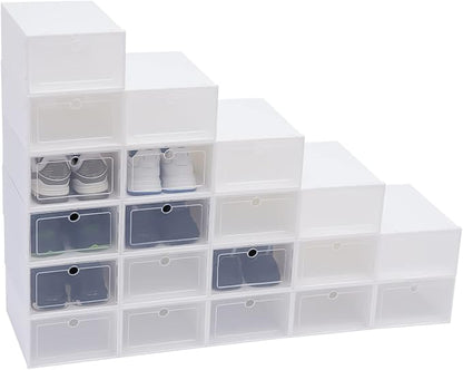 20pcs Shoe Storage Box, 13x9x5.5in Foldable Clear Plastic Shoe Box Set Stackable Storage Case Organizer Rack for Home,Closet,Display,Space Saving