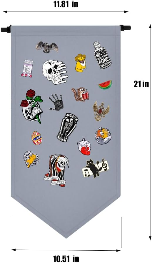 Wall Hanging Brooch Jewelry Storage Case Canvas Display Stand Enamel Pin Display Banner Holder Earrings Necklace Glitter Pin Collection Organizer (Gray)