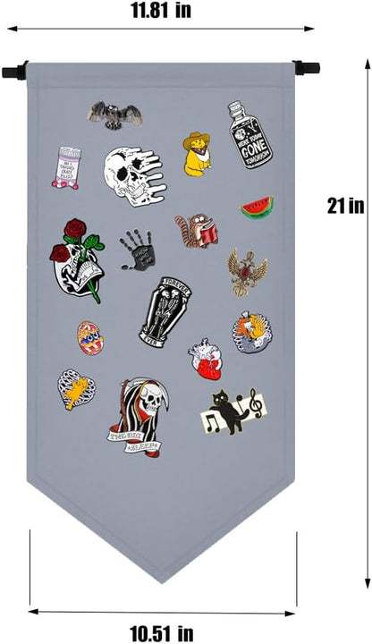 Wall Hanging Brooch Jewelry Storage Case Canvas Display Stand Enamel Pin Display Banner Holder Earrings Necklace Glitter Pin Collection Organizer (Gray)