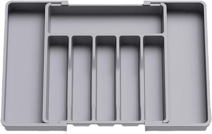 YWHWXB Silverware Drawer Organizer,Expandable Utensil Tray,Large Kitchen Drawer Organizer,Adjustable Plastic Flatware Organizer for Flatware Cutlery Spoon Knives Drawer Storage Organization (Grey)