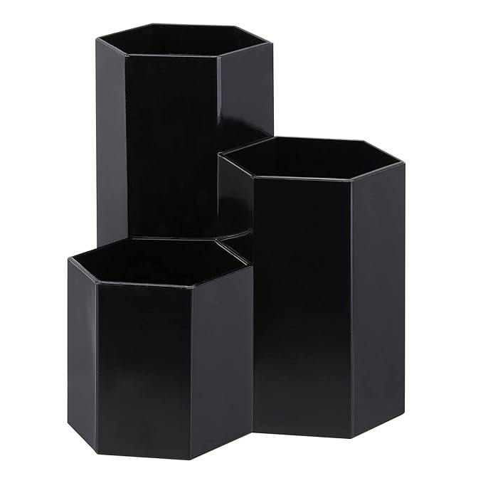 LoveBB Makeup Brush Holder Organizer, 3 Slot Plastic Cosmetics Brushes Pen Storage Solution, Black