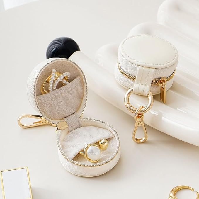 Ximimark 1pcs Chic Mini Hanging Jewelry Box - 1.97" Faux Leather, Waterproof Organizer for Rings, Earrings, Necklaces & Accessories with Decorative Zipper