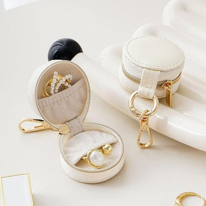 Ximimark 1pcs Chic Mini Hanging Jewelry Box - 1.97" Faux Leather, Waterproof Organizer for Rings, Earrings, Necklaces & Accessories with Decorative Zipper
