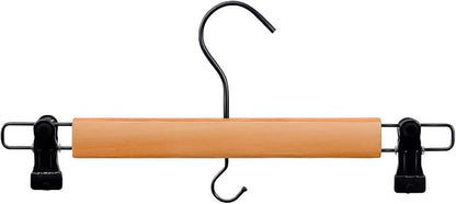 Premium Wooden Pants Hangers 10 Pack, Skirt Hangers with Two Sure Grip Clips, Noise Canceling Swivel Hook (Clear Natural)