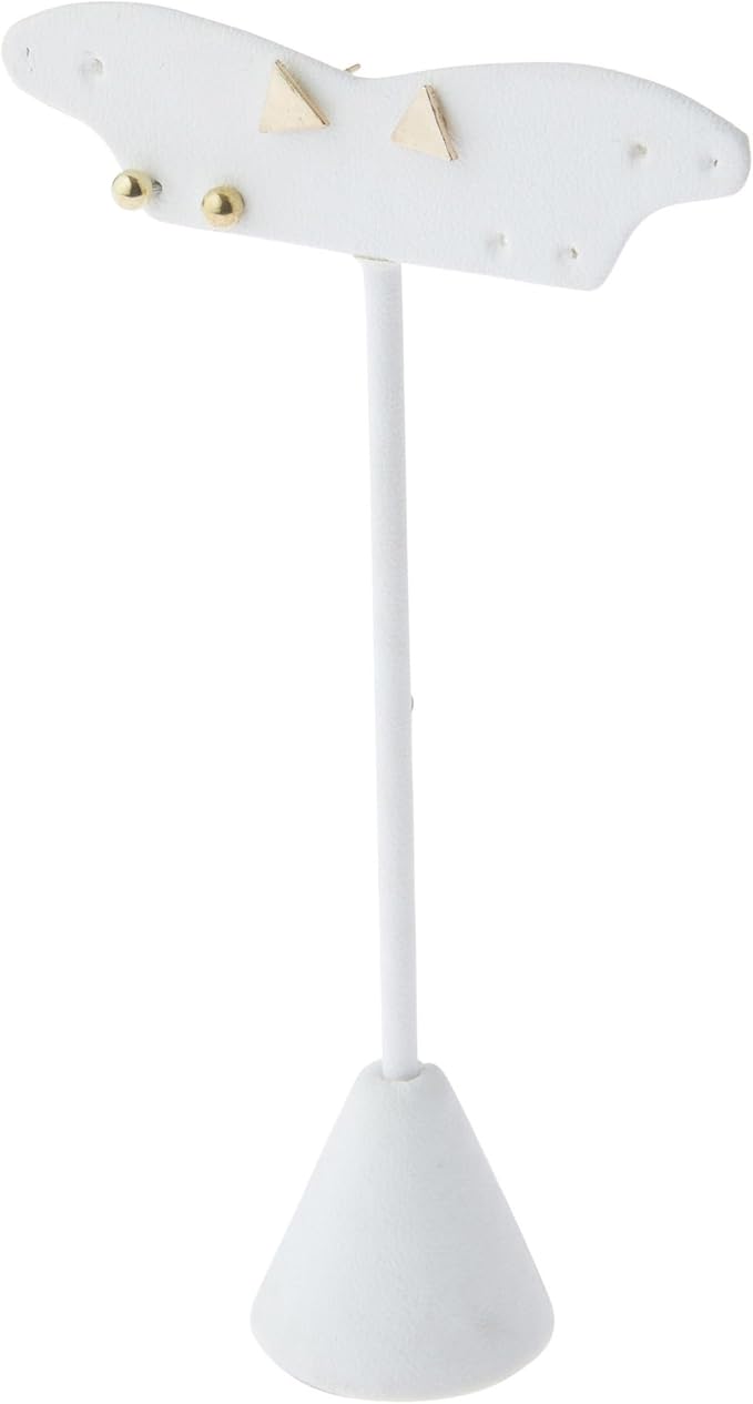 Plymor White Faux Leather Fish Tail Style, Five Pair Earring Display Stand, 3.125" W x 1.25" D x 5.5" H (Pack of 3)