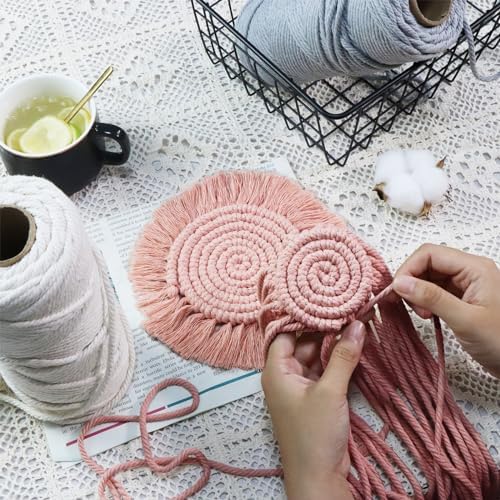 Coomin Boho Coasters for Drinks, Handmade 7.4in, 2p Dusty Pink - Image 3