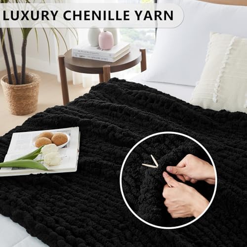 L'AGRATY Chunky Knit Throw Blanket for Couch, 50'' x 60'' Knit Throw, Black - Image 3