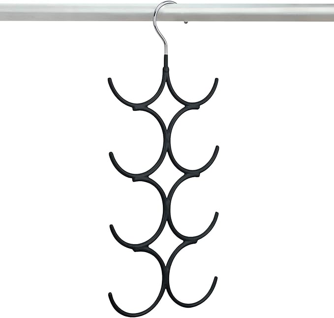 Yizhi Scarf Hanger Organizer Holder, No Snag Belt Rack Tie Hanger Sturdy 8 Hook Space Saving Closet Accessory Organizer for Scarves, Ties, Belts, Shawls, Pashminas and Jewelry (1, Black)
