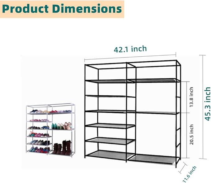 LIKOVSCI 6 Tier 36-Pairs Shoe Rack Tool Free Easy Assembled Shoe Shelf Storage Organizer with Dustproof Nonwoven Fabric Cover (Wine Red, 6-Tier 2-Row)