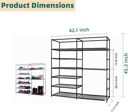 LIKOVSCI Shoe Rack Tool Free Easy Assembled Shoe Shelf Storage Organizer with Dustproof Nonwoven Fabric Cover (Coffee, 6-Tier 2-Row)