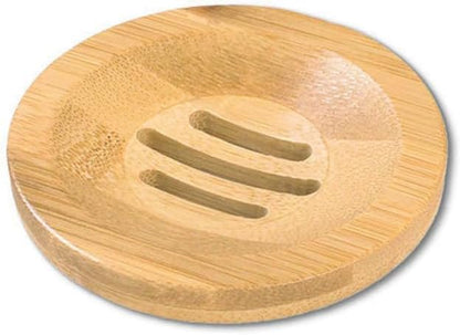 AKOAK Round Shape Natural Bamboo Wood Soap Dish Storage Holder for Shower,Counter,Sink,Bathroom - 1 Count