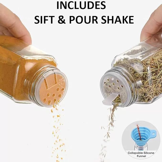 24 Pack Glass Spice Jars with Label, Empty Spice Bottles with Metal Caps and Shaker Lids, Kitchen Seasoning Containers Set, Seasoning Organizer Set for Spice Rack (24 Pack)